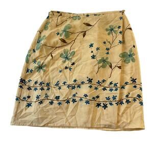 Vtg Y2K 2000s Yellow Floral 100% Silk Wrap Mini Skirt Size 6 P Cottagecore